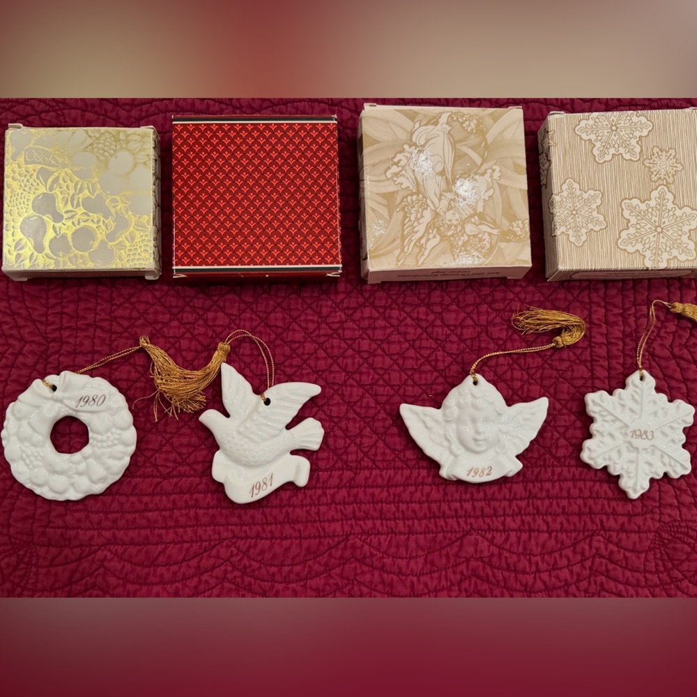 Avon White Dove Holiday Ornaments with Gold Tassels